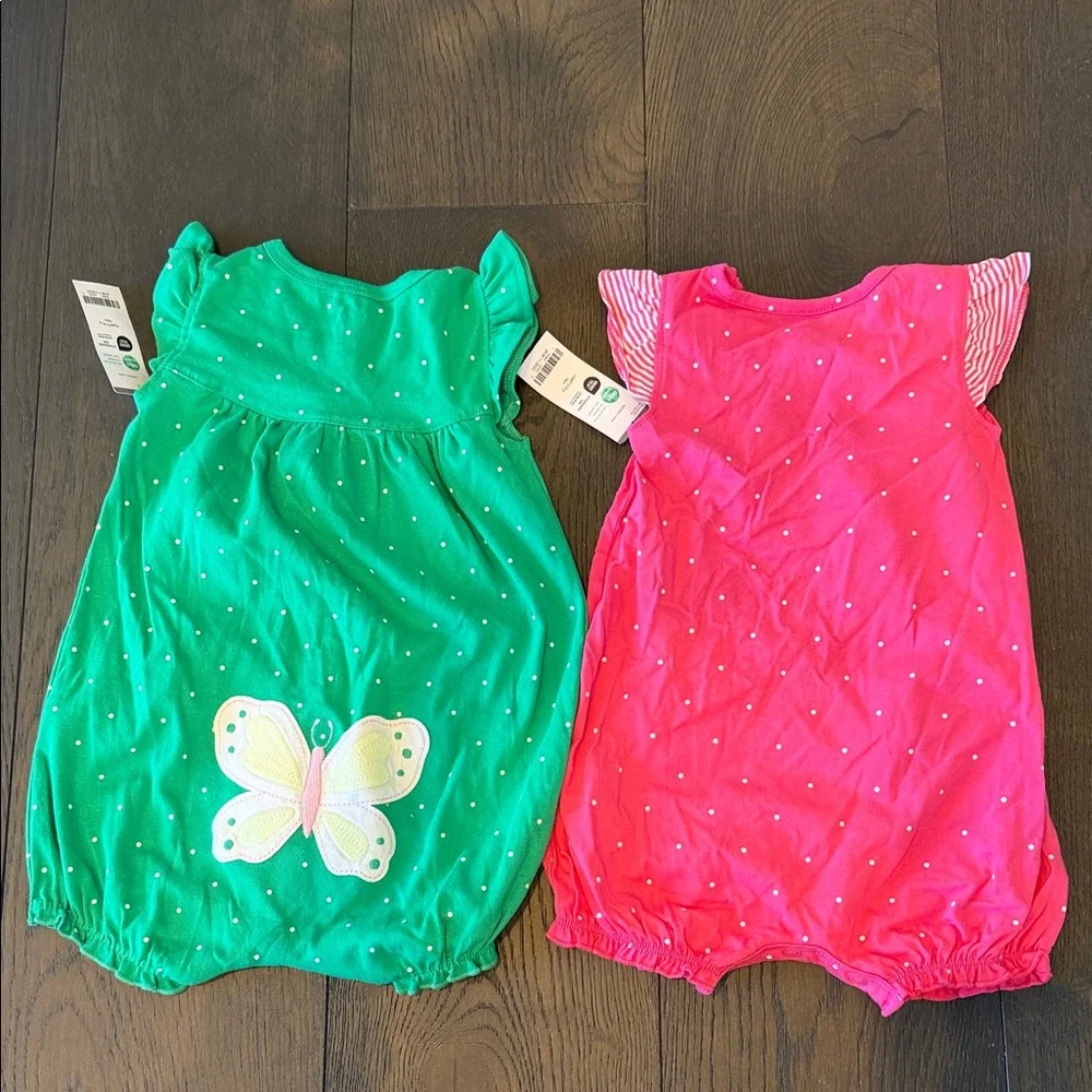 Carter's Summer Rompers with White Dots - Picture 2 of 4